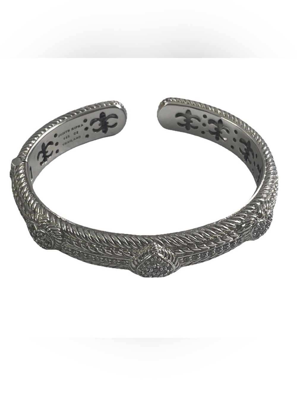 JUDITH RIPKA Sterling Silver 925 CZ 3 Hearts Kick Cuff Bracelet Sparkling